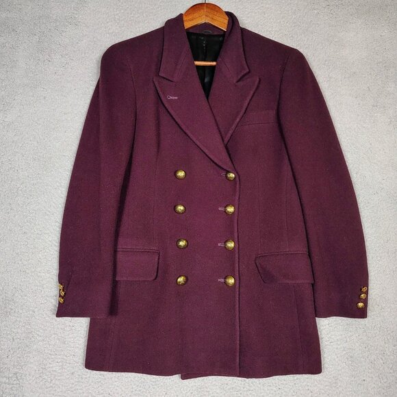 Burberrys Blazer Women's 4 Maroon Cashmere Wool Double Breasted Jacket Vintage - Picture 1 of 14